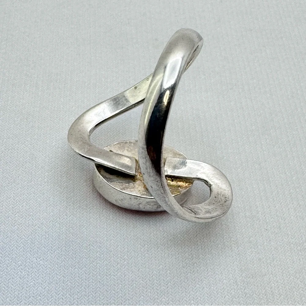 Vintage Mexico Silver Red Faux Carnelian Agate Swirl Ring Statement Sz 9